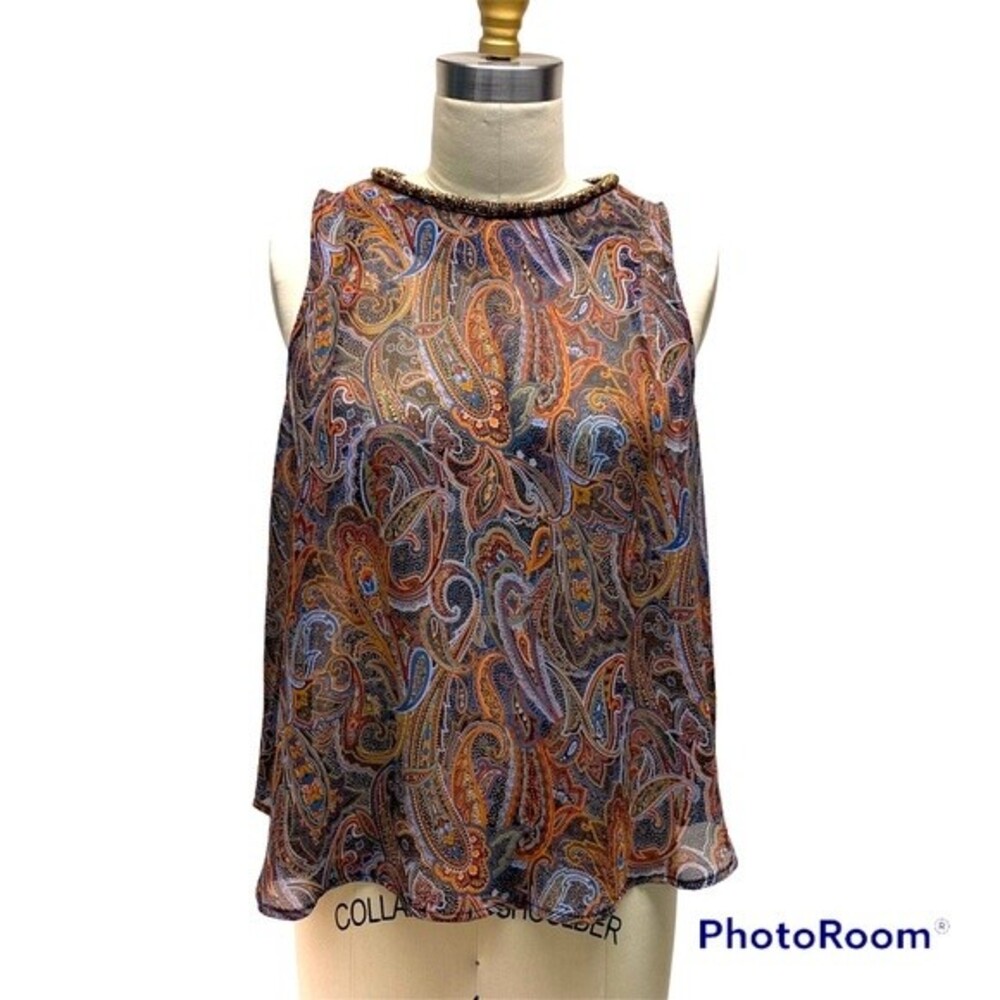 ASTR Multicolor Paisley Sleeveless A-Line Tank Beaded Neckline Size Medium